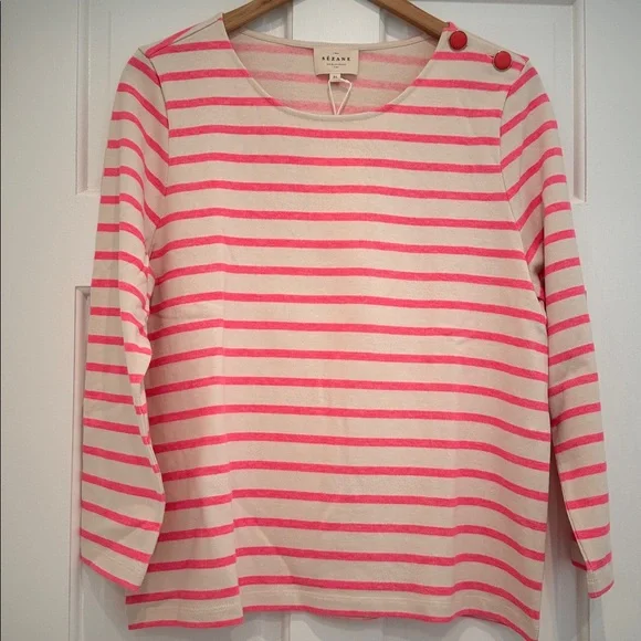 NWT Sézane Colette Marinière Ecru / Pink Neon - Size XL - Picture 2 of 6